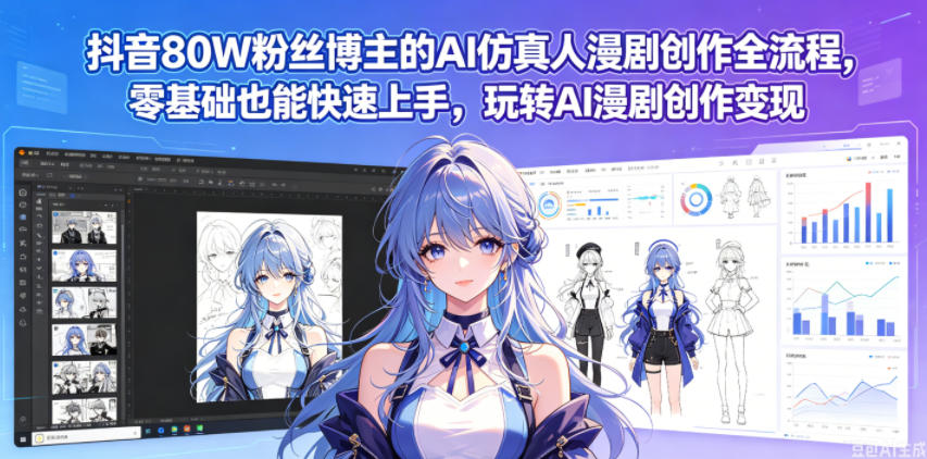 抖音80W粉丝博主的AI仿真人漫剧创作全流程,零基础也能快速上手,玩转AI漫剧创作变现-凡人轻创