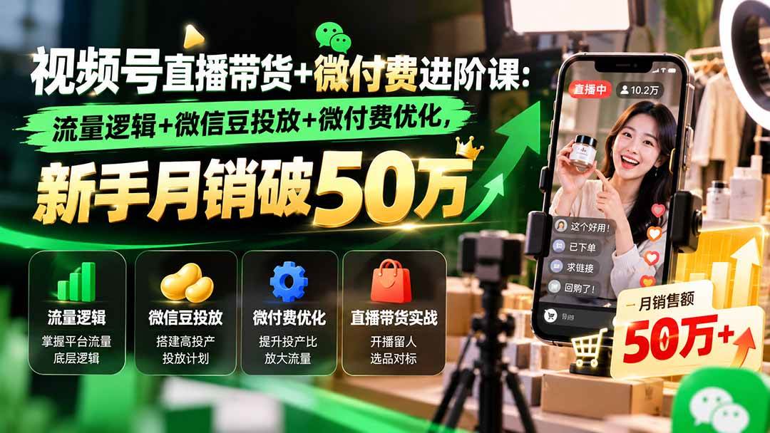 (20886期)视频号直播带货+微付费进阶课-更新1010:流量逻辑+微信豆投放+微付费优化,新手月销破50万-凡人轻创