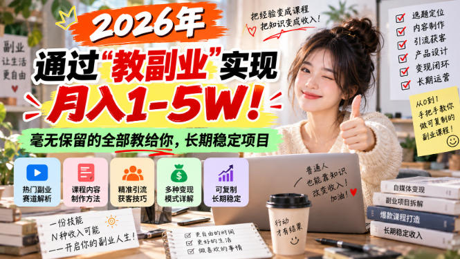 2026年通过“教副业”实现月入1-5W!毫无保留的全部教给你,长期稳定项目【揭秘】-凡人轻创