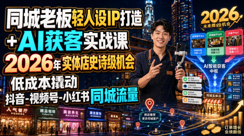 同城老板轻人设IP打造+AI获客实战课,2026年实体店史诗级机会,低成本撬动抖音-视频号-小红书同城流量-凡人轻创