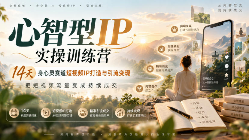 心智型IP实操训练营|14天身心灵赛道短视频IP打造与引流变现,把短视频流量变成持续成交-凡人轻创