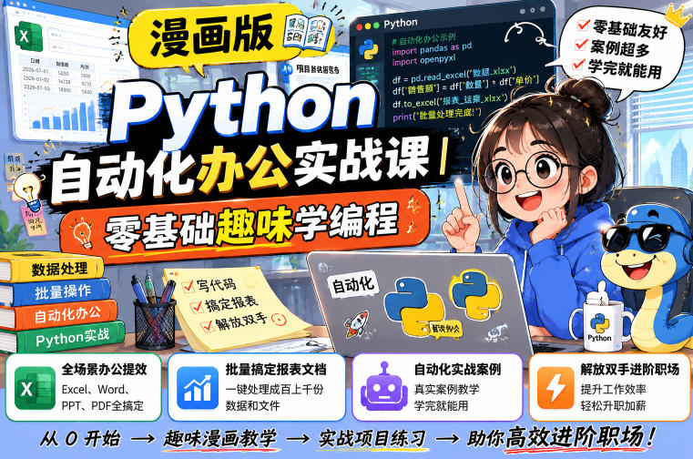 漫画版Python自动化办公实战课|零基础趣味学编程,全场景办公提效、批量搞定报表文档、解放双手进阶职场-凡人轻创