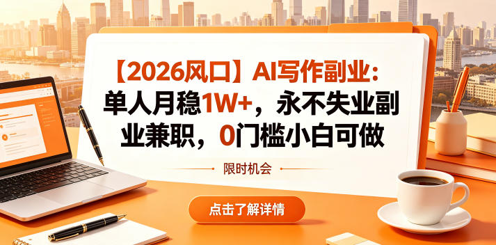 【2026风口】AI写作副业:单人月稳1W+,永不失业副业兼职,0门槛小白可做【揭秘】-凡人轻创