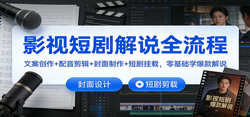 影视短剧解说全流程：文案创作+配音剪辑+封面制作+短剧挂载，零基础学爆款解说-凡人轻创