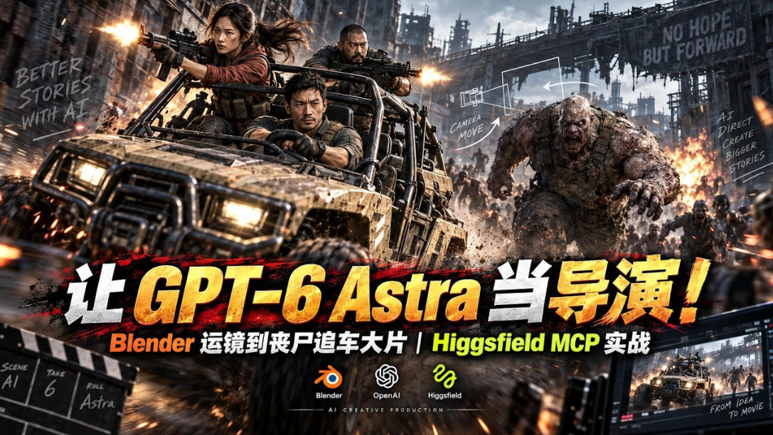 让GPT-6 Astra当导演！Blender运镜到丧尸追车大片｜Higgsfield MCP实战-凡人轻创