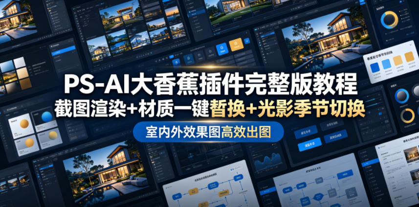 PS-AI大香蕉插件完整版教程，截图渲染+材质一键替换+光影季节切换，室内外效果图高效出图高阶课程-凡人轻创