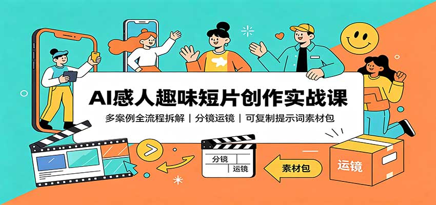 AI感人趣味短片创作实战课:多案例全流程拆解,分镜运镜,可复制提示词素材包-凡人轻创