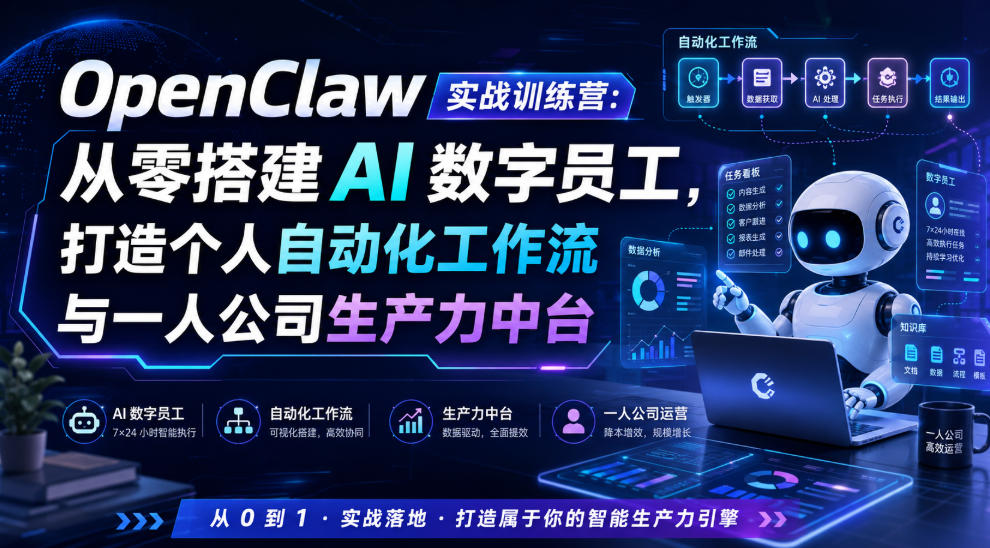 OpenClaw实战训练营:从零搭建AI数字员工,打造个人自动化工作流与一人公司生产力中台-凡人轻创