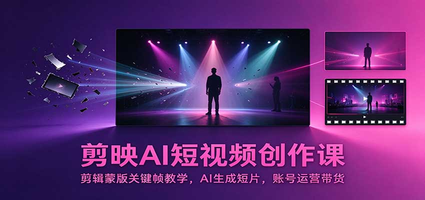 剪映AI短视频创作课:剪辑蒙版关键帧教学,AI生成短片,账号运营带货-凡人轻创