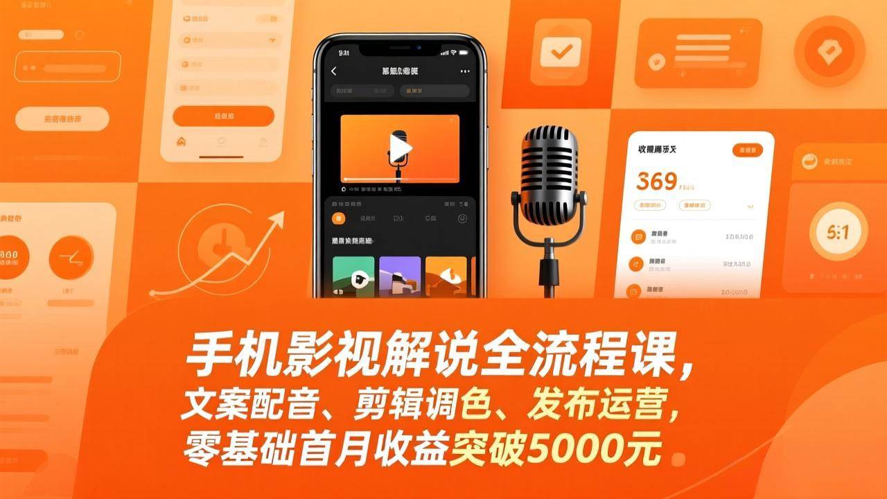 （17391期）手机影视解说全流程课，文案配音、剪辑调色、发布运营，零基础首月收益突破5000元-凡人轻创