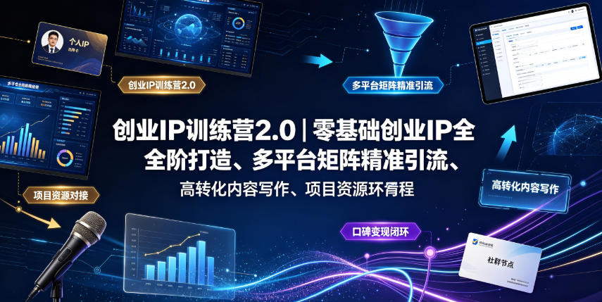 创业IP训练营2.0|零基础创业IP全阶打造、多平台矩阵精准引流、高转化内容写作、项目资源对接与口碑变现闭环课程-凡人轻创