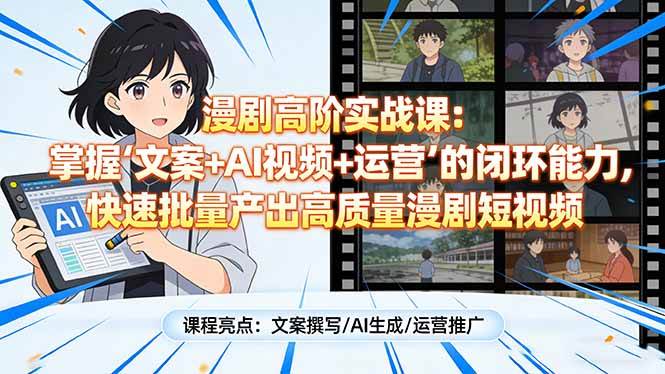 （17461期）漫剧高阶实战课：掌握“文案+AI视频+运营”的闭环能力，快速批量产出高质量漫剧短视频-凡人轻创