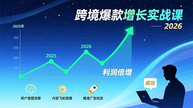 (17279期)跨境爆款增长实战课,教授用户意图洞察、内容飞轮搭建、精准广告投放,助力卖家2026年利润倍增-凡人轻创