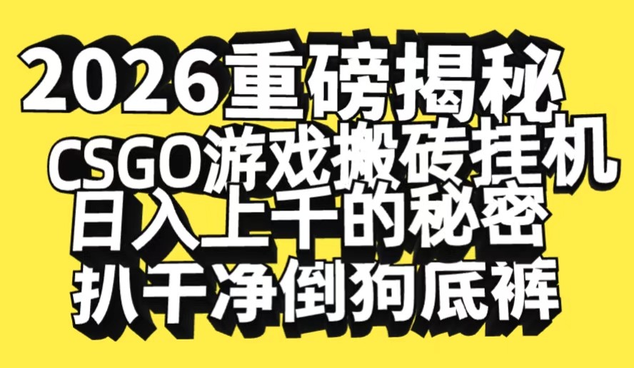 2026开年重磅解密，CSGO游戏搬砖挂机日入上千的秘密，把倒狗的底裤扒干-凡人轻创