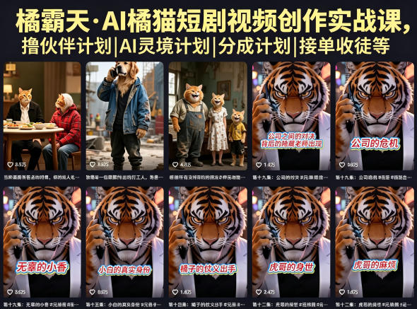 橘霸天·AI橘猫短剧视频创作实战课，撸伙伴计划|AI灵境计划|分成计划|接单收徒等-凡人轻创
