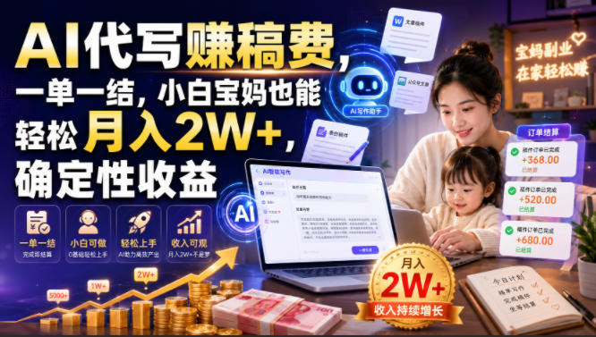 AI代写賺稿费，一单一结，小白宝妈也能轻松月入2W+，确定性收益【揭秘】-凡人轻创