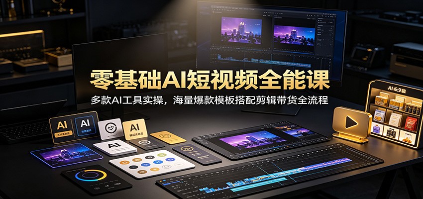 零基础AI短视频全能课:多款AI工具实操,海量爆款模板搭配剪辑带货全流程 零基础AI短视频全能课:多款AI工具实操,海量爆款模板搭配剪辑带货全流程