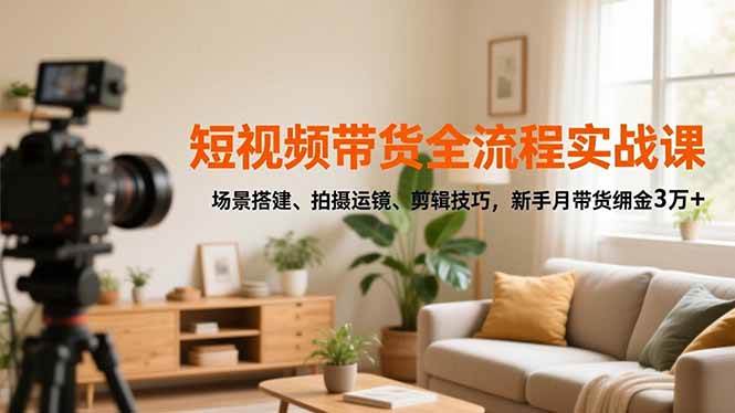 （16680期）短视频带货全流程实战课，场景搭建、拍摄运镜、剪辑技巧，新手月带货佣金3万+-凡人轻创