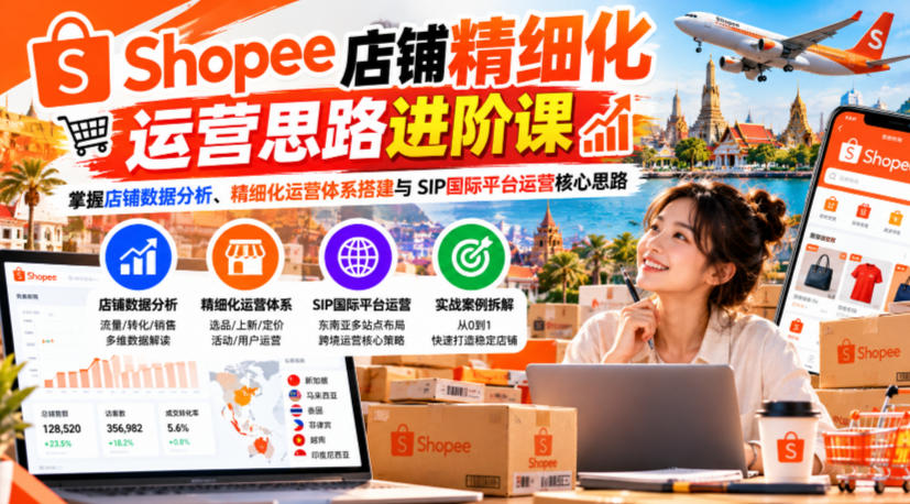 Shopee店铺精细化运营思路进阶课,掌握店铺数据分析、精细化运营体系搭建与SIP国际平台运营核心思路-凡人轻创