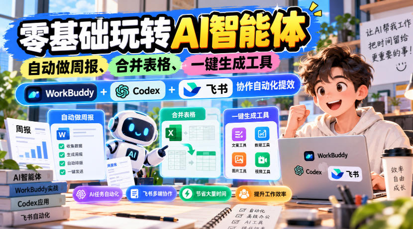 【无水印】零基础玩转AI智能体,自动做周报、合并表格、一键生成工具,WorkBuddy+Codex + 飞书协作自动化提效-凡人轻创