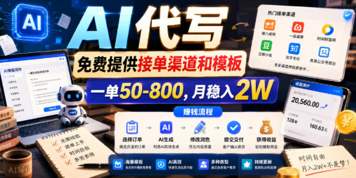 AI代写,免费提供接单渠道和模板,一单50-800,月稳入2W【揭秘】-凡人轻创
