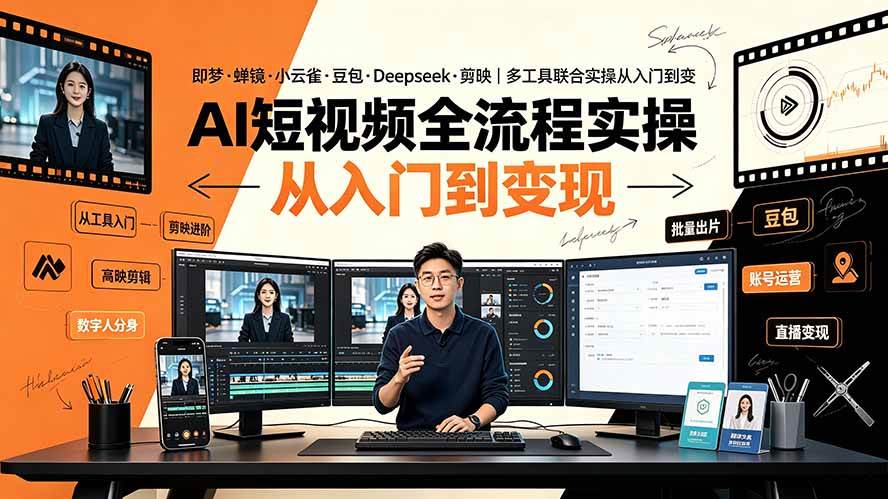 （19250期）AI短视频全流程实操：即梦·蝉镜·小云雀·豆包·Deepseek·剪映｜多工具联合实操从入门到变现-凡人轻创