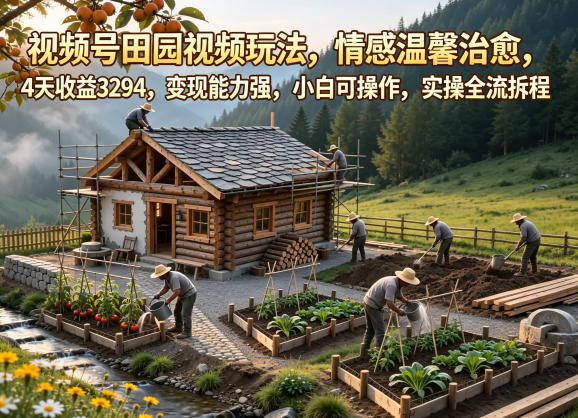 视频号田园视频玩法，情感温馨治愈，4天收益3294，变现能力强，小白可操作，实操全流程拆解-凡人轻创