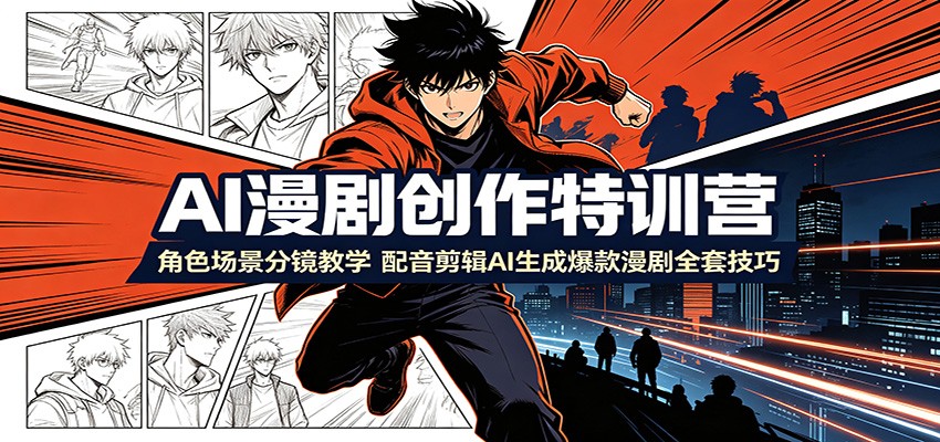 AI漫剧创作特训营:角色场景分镜教学,配音剪辑AI生成爆款漫剧全套技巧-凡人轻创