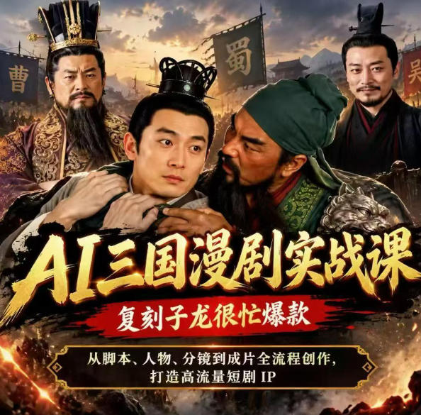 抖音14W粉博主同款AI三国漫剧实战课,复刻子龙很忙爆款,从脚本、人物、分镜到成片全流程创作,打造高流量短剧IP-凡人轻创