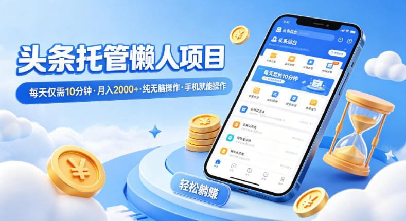 头条托管懒人项目，每天仅需10分钟，月入2000+，纯无脑操作，手机就能操作【揭秘】-凡人轻创