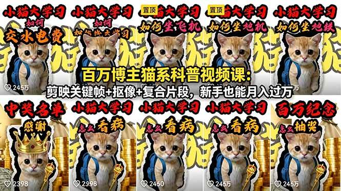 （18595期）百万博主猫系科普视频课：剪映关键帧+抠像+复合片段，新手也能月入过万-凡人轻创