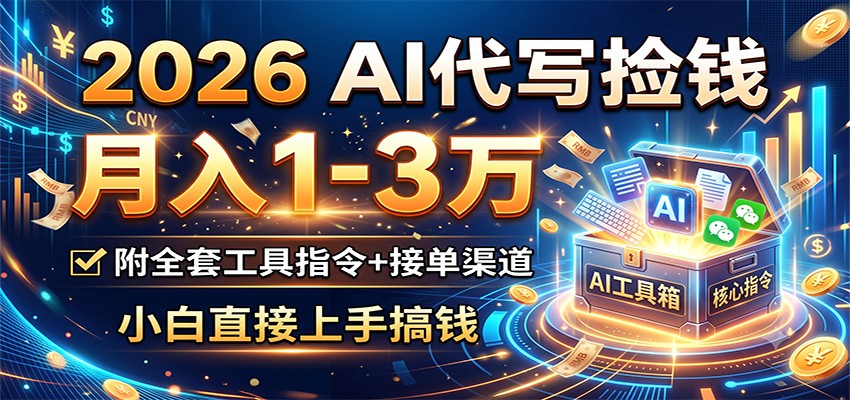 2026 AI代写捡钱，月入1-3万，附全套工具指令+接单渠道，小白直接上手搞钱-凡人轻创