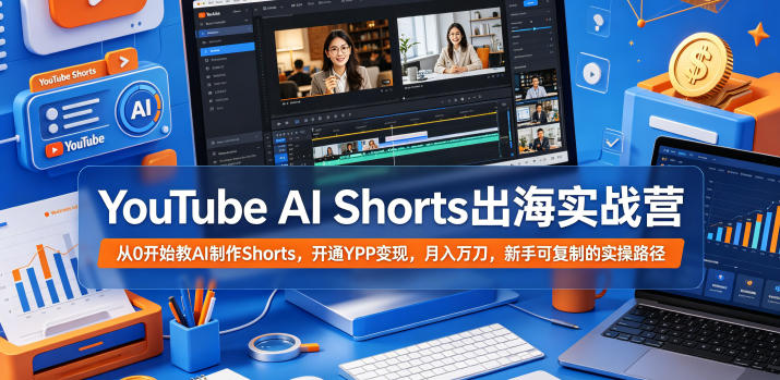 YouTube AI Shorts出海实战营，从0开始教AI制作Shorts，开通YPP变现，月入万刀，新手可复制的实操路径-凡人轻创
