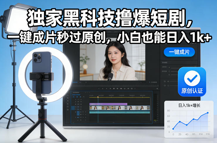 独家黑科技撸爆短剧，一键成片秒过原创，小白也能日入1k+【揭秘】-凡人轻创
