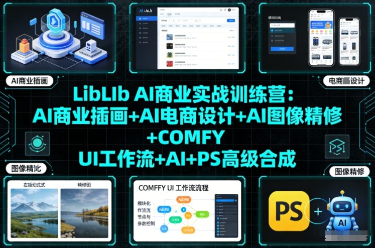 LibLIb AI商业实战训练营:AI商业插画+AI电商设计+AI图像精修+COMFY UI工作流+AI+PS高级合成-凡人轻创