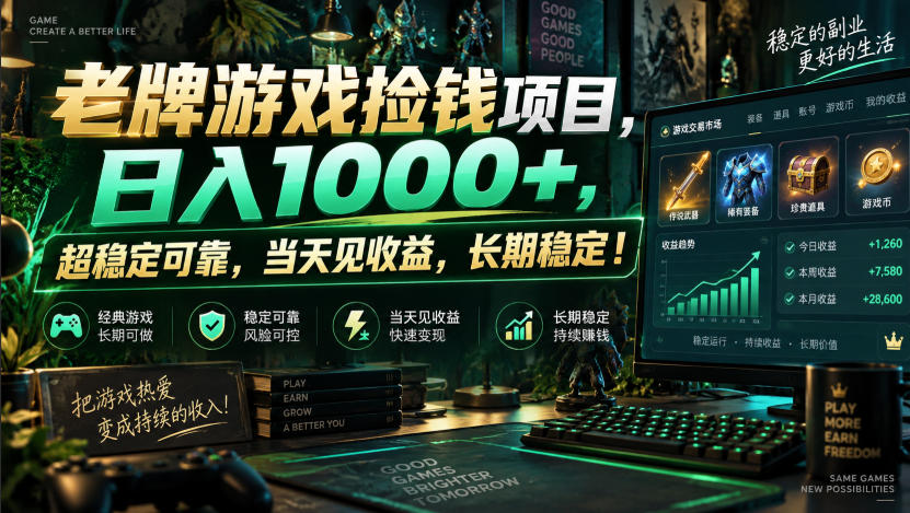 老牌游戏捡钱项目,日入1000+,超稳定可靠,当天见收益,长期稳定!【揭秘】-凡人轻创