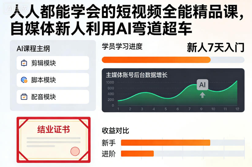 人人都能学会的短视频全能精品课，自媒体新人利用AI弯道超车-凡人轻创