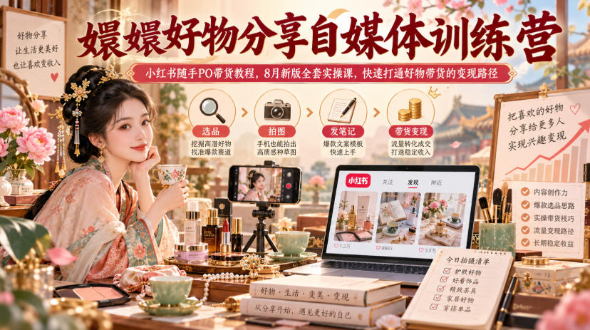 嬛嬛好物分享自媒体训练营｜小红书随手PO带货教程，8月新版全套实操课，快速打通好物带货的变现路径-凡人轻创