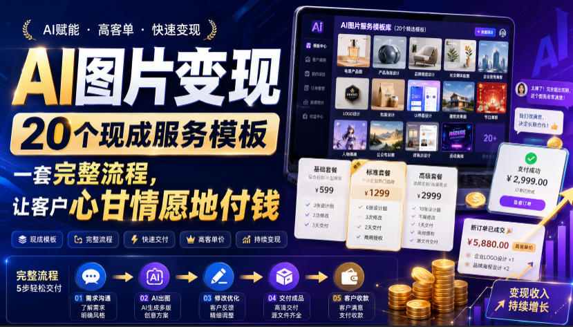 AI图片变现，20个现成服务模板，一套完整流程，让客户心甘情愿地付钱【原创双语字幕】-凡人轻创