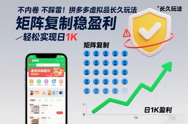 不内卷不踩雷！拼多多虚拟品长久玩法，矩阵复制稳盈利，轻松实现日1K【揭秘】-凡人轻创