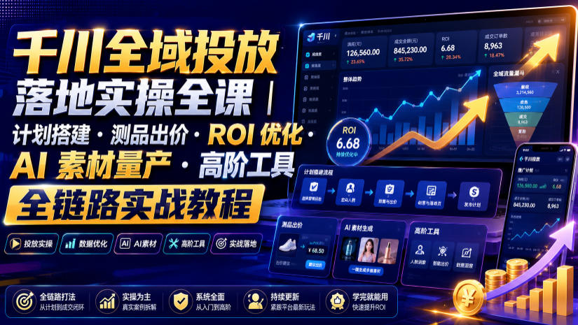 千川全域投放落地实操全课｜计划搭建・测品出价・ROI优化・AI素材量产・高阶工具全链路实战教程-凡人轻创