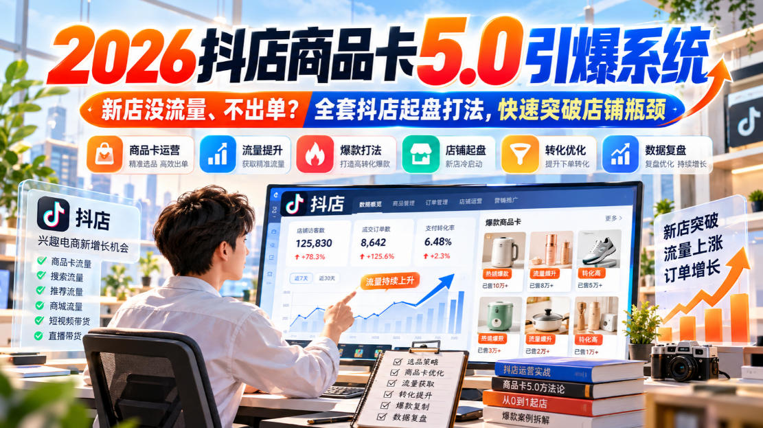 2026抖店商品卡5.0引爆店铺流量,新店没流量、不出单?全套抖店起盘打法,快速突破店铺瓶颈-凡人轻创